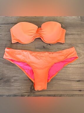 Victoria’s Secret “Knockout” Bikini Set – Neon Orange/Pink (36C Top, M Bottom)